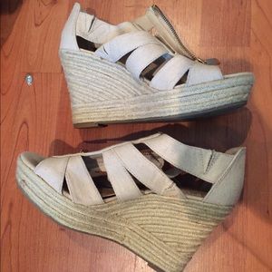Comfy tan strappy wedges Merona brand.